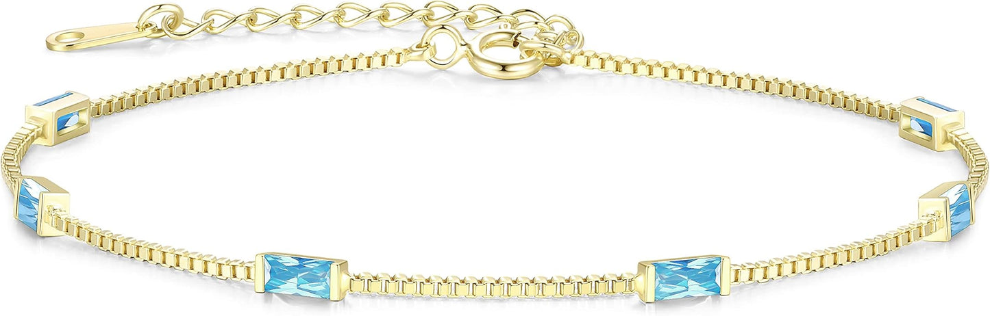 LOUISA SECRET Birthstone Bracelets for Women, 925 Sterling Silver Dainty Simple Women Charm Link Bracelet, Birthday Anniversary Jewelry Gifts for Women Wife Mom Her