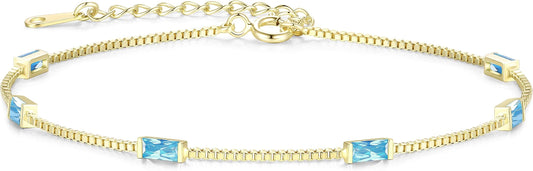 LOUISA SECRET Birthstone Bracelets for Women, 925 Sterling Silver Dainty Simple Women Charm Link Bracelet, Birthday Anniversary Jewelry Gifts for Women Wife Mom Her
