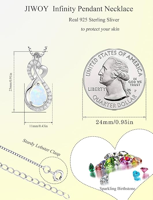 Infinity Necklace Birthstone Pendant 925 Sterling Silver Jewelry for Women