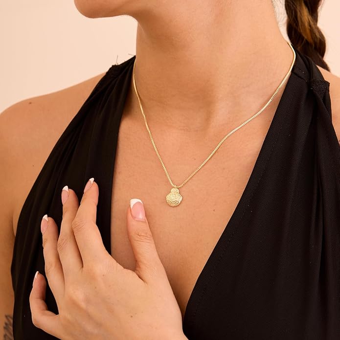 Gold Necklace for Women-14K Gold Plated Bow,Dragon,Shell, Palm Tree, Seahorse, Conch Shell,Sardines, Cowboy Boot,Bat,Bunny Pendant Beachy Jewelry for Women Gifts