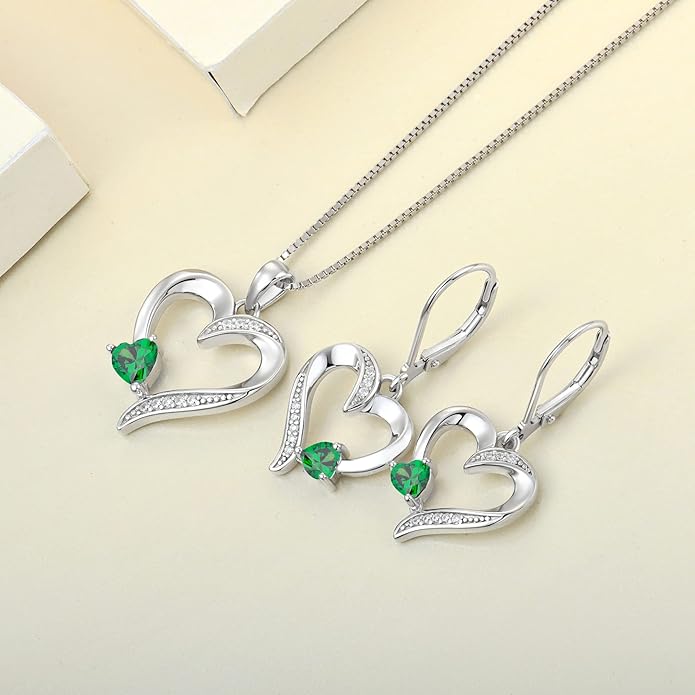 YL Heart Dangle Earrings 925 Sterling Silver Drop Earrings Birthstone Leverback Jewelry for Women