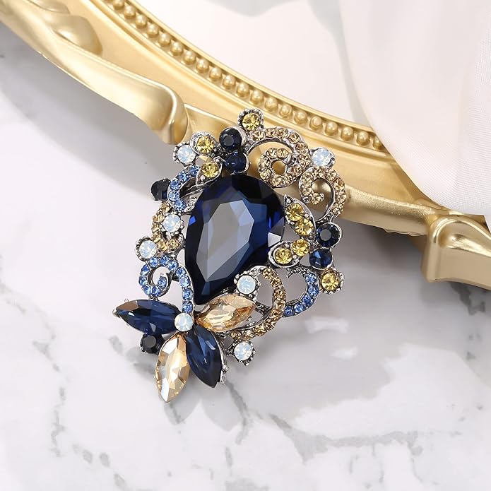 BriLove Elegant Crystal Teardrop Marquise Bouquet Brooch Pin for Women