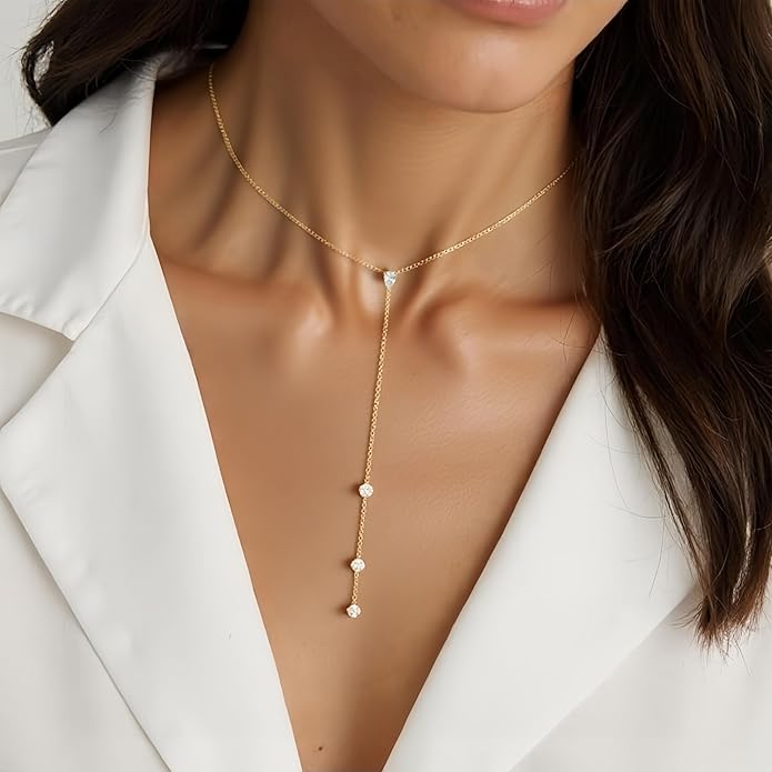 Irregular Y2k Long Y-shaped Necklace with Zircon Inlaid Sparkling Brick Tassel Pendant Double-Layer Chain High-end Fashion Accessory Women's