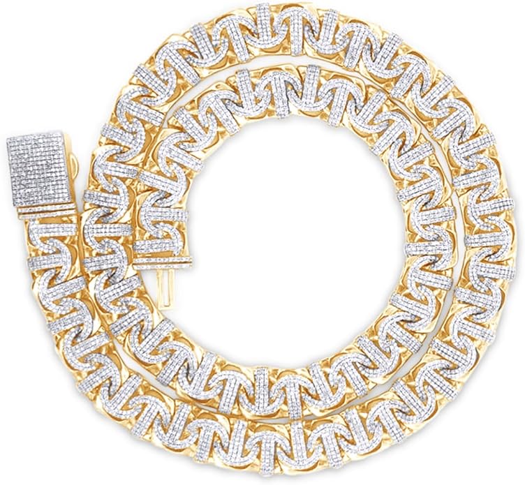 SAVEARTH DIAMONDS 8.50Ct-10.50Ct Lab Created Moissanite Diamond 10MM Width Chino Miami Cuban Link Chain Necklace For Men In 14k Gold Over Sterling Silver, 18" to 22" Length, Color: G-H,Clarity: VVS1