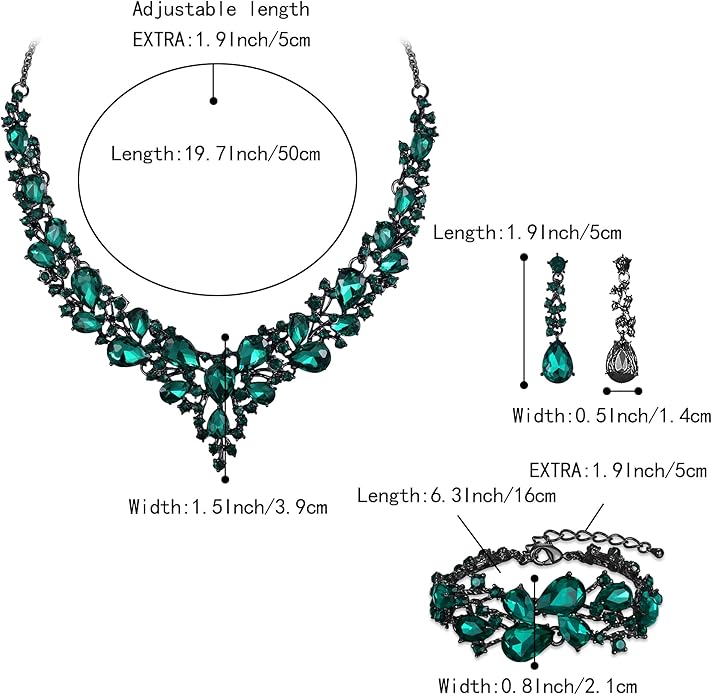 BriLove Wedding Bridal Jewelery for Women Austrian Crystal Teardrop Cluster Statement Necklace Dangle Earrings Link Bracelet Set