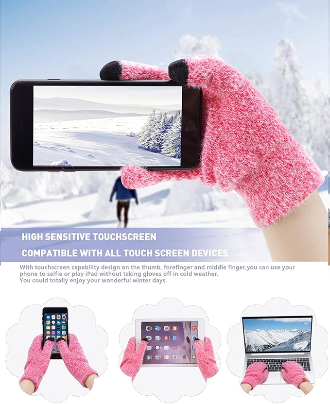 Womens Winter Warm Knit Beanie Hat Touchscreen Gloves Long Neck Scarf Set with Fleece Lined Skull Caps Gifts for Women