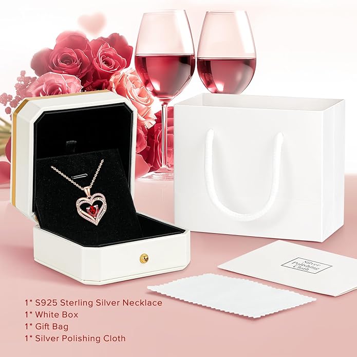 Vakki Birthstone Jewelry for Women Pendant Necklace 925 Sterling Silver Heart Necklace Birthday Gifts for Wife Daughter Girlfriend