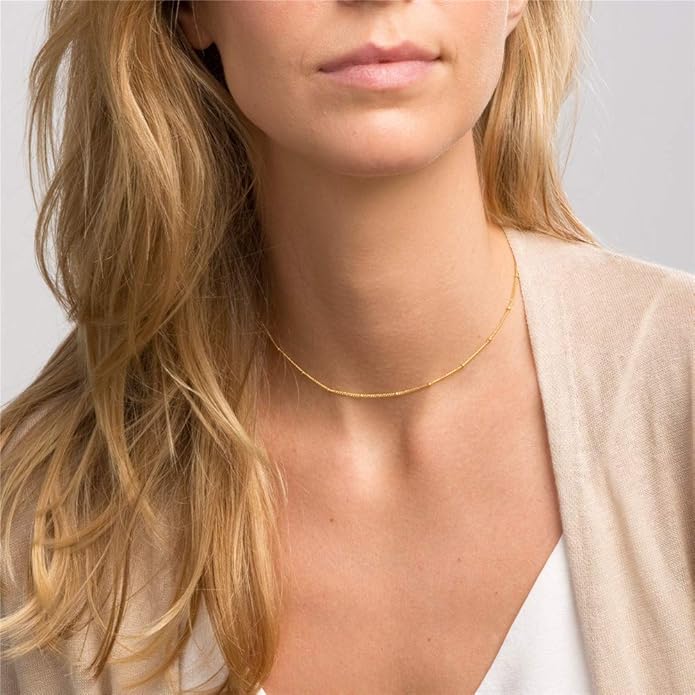 Turandoss Dainty Layered Choker Necklace, Handmade Y Pendant Necklace Multilayer Bar Disc Necklace Adjustable Layering Choker Necklaces for Women