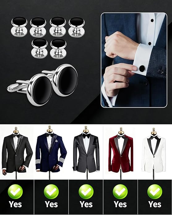 Oiomniv Men's Cufflinks & Tuxedo Studs Set - Business Wedding Formal Accessories for Suits Shirts Vests (Ideal for Anniversary Birthday Gifts)