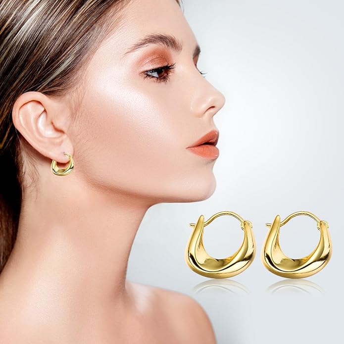 6 Pairs Gold Hoop Earrings Set for Women, 14K Gold Plated Huggie Chunky Earring Variety Pack, Hypoallergenic Thick Jewelry Gift