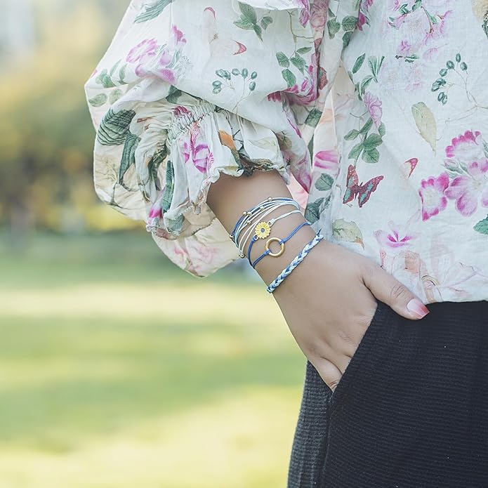 FANCY SHINY Sunflower String Bracelet Boho Braided Rope Wrap Bracelets Cute Summer Beach Surfer Jewelry for Women