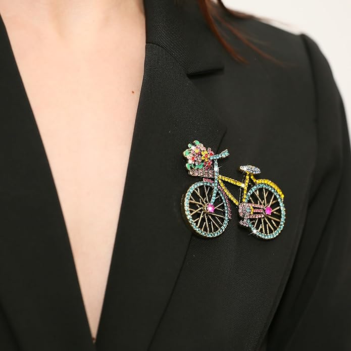 Crystal Rhinestone Creative Bicycles Brooch Pin for Women Retro Elegant Handmade Blue Brooches Pins Classic Wedding Fashion Jewelry Accessories Gift