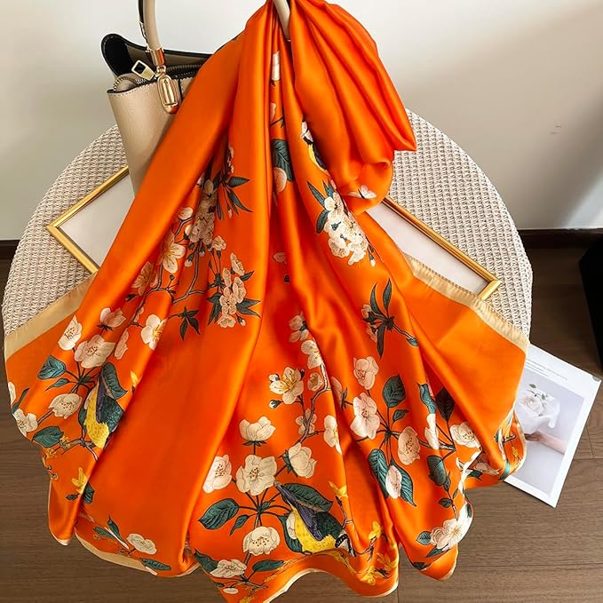 Long Silk Like Scarf Lightweight Satin Scarves Large Sunscreen Shawl Wrap for Women