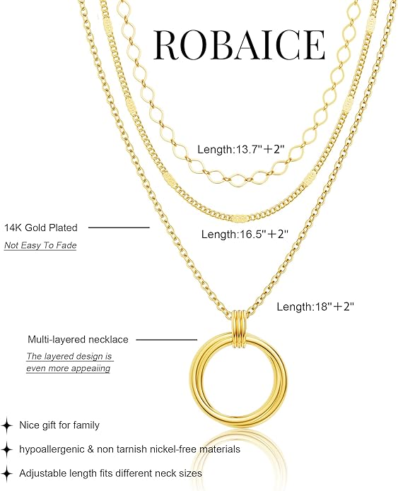 Layered Necklace for Women 14K Gold Plated Dainty Paperclip Herringbone Pearl Cross Pendant Necklace Stack，Layering Chain Cuban Figaro Rope Chain Choker Trendy Gold Jewelry Gift