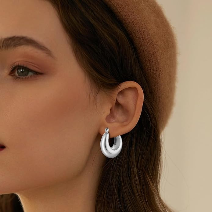 6 Pairs 14K Gold Plated Hoop Earrings for Women Trendy Chunky Lightweight Hoop Earrings Multipack Hypoallergenic, Thick Twisted Huggie Hoops Earring Set Jewelry for Gifts