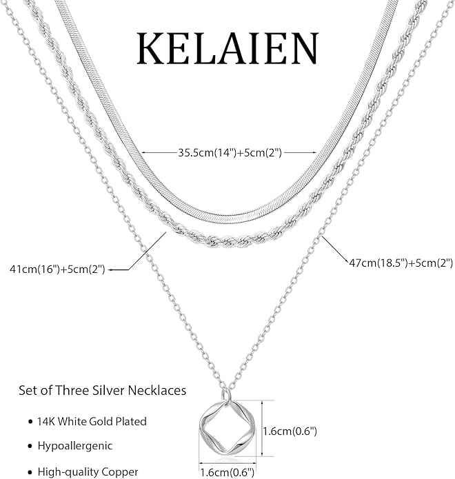 Layered Gold Silver Necklace for Women Non Tarnish,Dainty Choker Statement Chunky Necklace Stack Charm Pendant Chain Necklace Set 14K Gold Plated Long Stacked Womens Necklaces Trendy Jewelry Gift