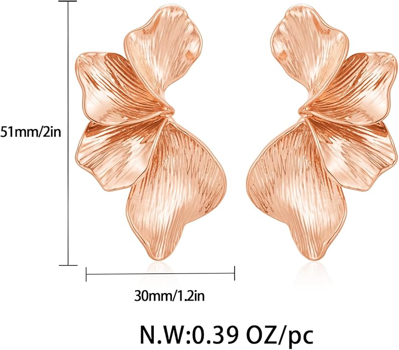 Chunky Gold Statement Earrings For Women Gold Plated Sectored Flower Leaf Shell Angel Wing Earrings Large Stud Earrings Hypoallergenic Earrings