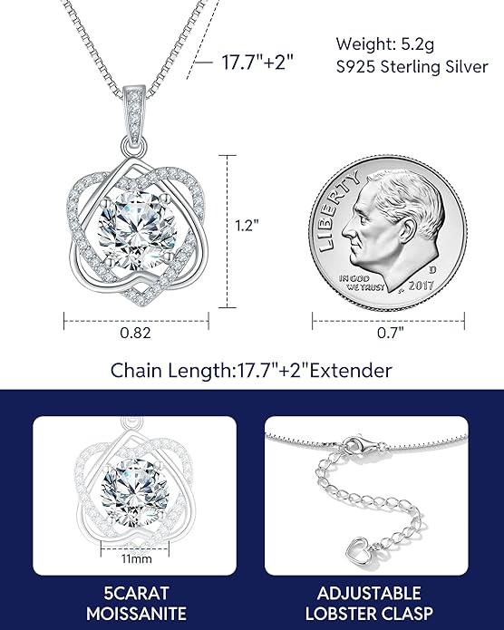 InfinityLove Moissanite Heart Pendant Necklaces for Women, 3-5 Carat Moissanite Necklace, Anniversary Birthday Christmas Valentine Engagements Mothers Day Jewelry for Wife Her Girlfriend Mom Daughter