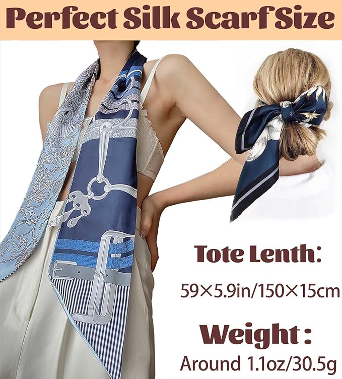 kcctoo 59" Mulberry Silk Like Head Scarf Women's Fashion Square Neck Satin Scarfs for Bag Hair Scarves Gift 59 * 5.9”