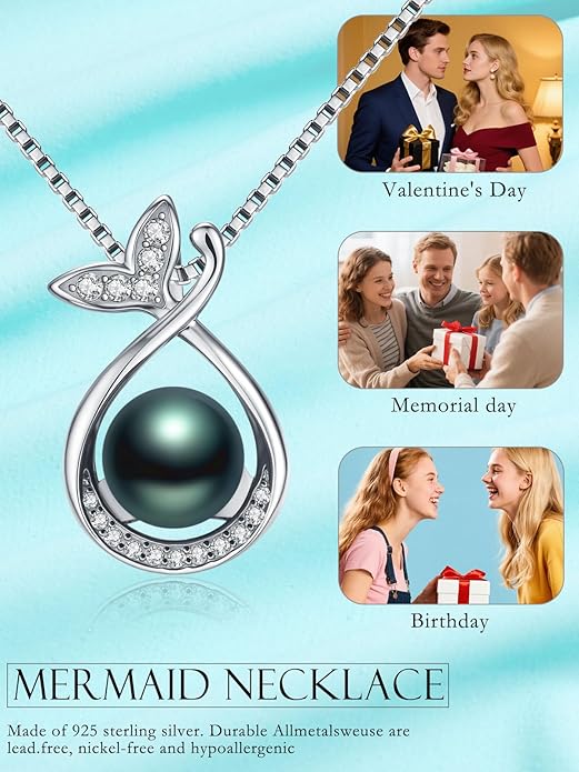 KANNSOAR Tahitian Black Pearl AAAA 18K Gold Plated Sterling Silver Trendy Pendant Necklace for Women Wife Mom Girlfriend Valentine Her Jewelry Gift for Anniversary Birthday Christmas