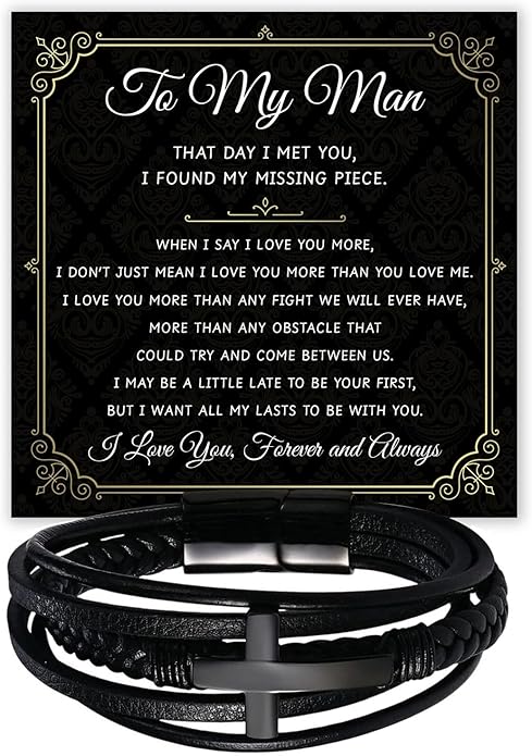 Mapileng To My Man – Braided Leather & Stainless Steel Bracelet with Heartfelt ‘Love You Forever’ - Elegant Gift Box Included, Gift from Girlfriend or Wife for Husband, Boyfriend, or Brother