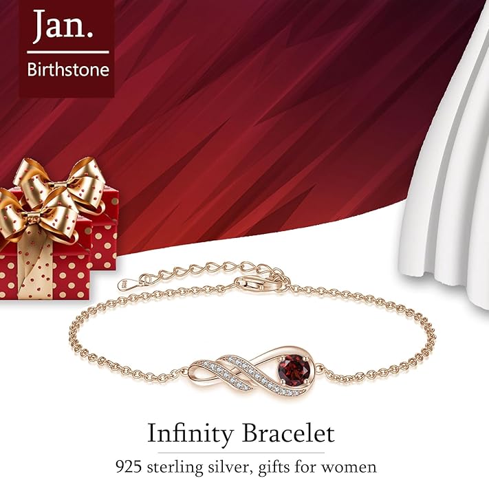 Birthstone Bracelets for Women 925 Sterling Silver Created Gemstone Bracelet Infinity Pendant Jewelry for Her, 6.7"+1.2"