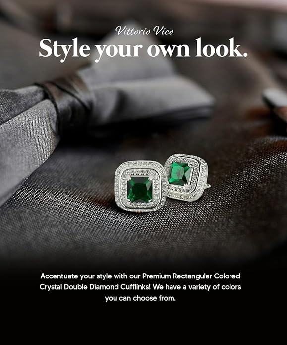 Vittorio Vico Square Colored Crystal Double Diamond Set Cufflinks