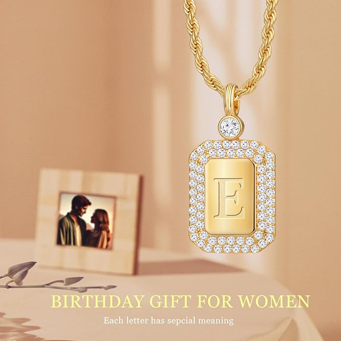 Poekio Gold Initial Necklaces for Women, Letter Necklace for Her Birthday Yellow Gold Initial Pendant Necklace with Rope Chain, Women Jewelry Gifts for Her Wife Girlfriend