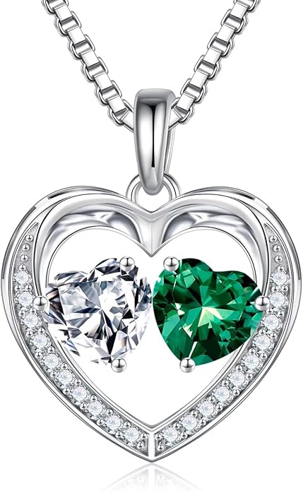Iefil Christmas Gifts for Women Wife - 925 Sterling Silver Heart Birthstone Necklace, Anniversary Birthday Gifts for Women Wife Girlfriend Mom, Birthstone Jewelry Gift for Her