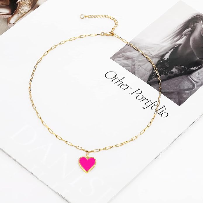 Tewiky Cute Heart Necklace Tiny 14k Gold Heart Pendant Choker Necklaces Small Gold Love Open Heart Chain Necklace for Women Dainty Gold Necklace Gifts for Her