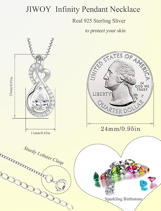 Infinity Necklace Birthstone Pendant 925 Sterling Silver Jewelry for Women