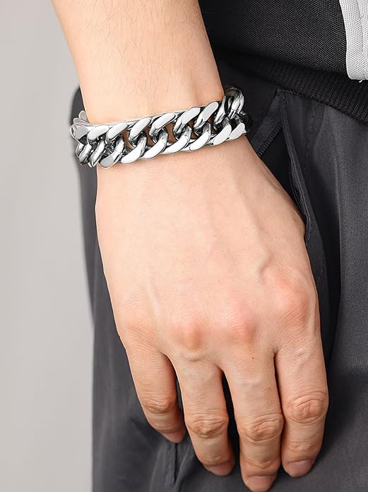 ChainsHouse Stainless Steel Cuban Link Bracelet, 8mm/12mm/17mm Width, 7.5"/8.3"/9", 18K Gold Plated Chain Wrist Bracelets for Men Women, Send Gift Box