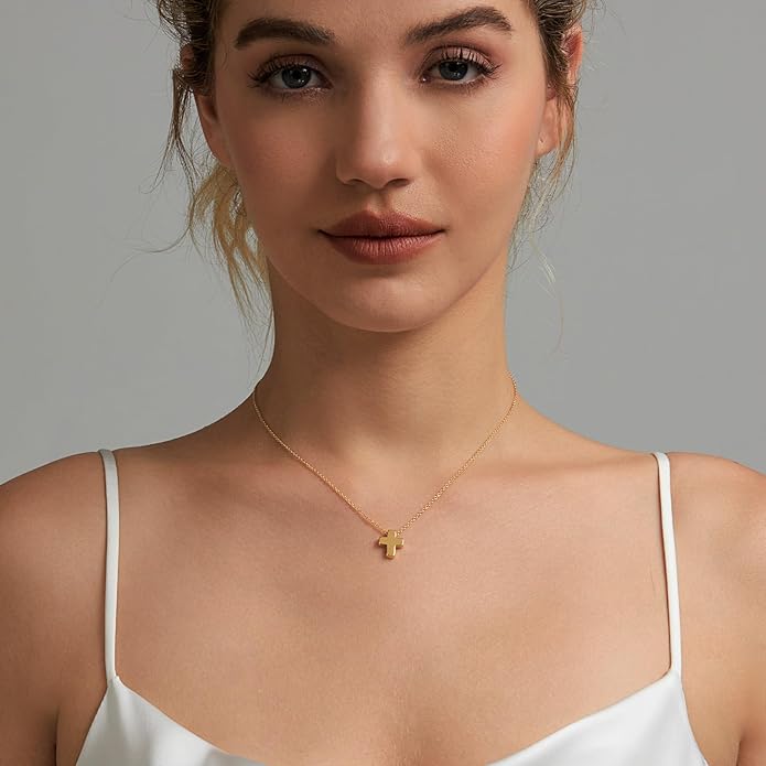Partm Gold Cross Necklace for Women 14K Plated Dainty Pendant Cross Chain Faith Crucifix Choker Baptism Necklace for Women Trendy Religious Jewelry Hypoallergenic