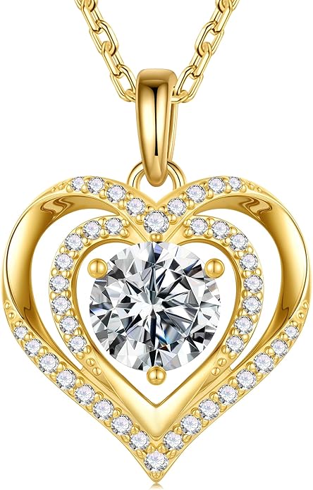 MOOSEA Valentines Day Gifts for Her - 925 Sterling Silver Double Heart Moissanite Pendant Necklace, 1-3 Carat D Color VVS1 Clarity Moissanite, Anniversary Birthday Gift for Women Mom Wife Girlfriend