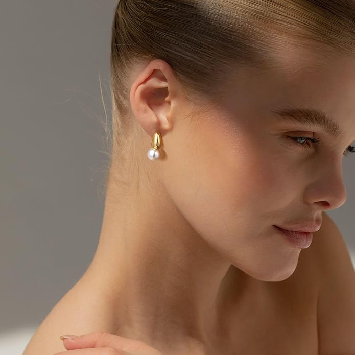 CHESKY Pearl Earrings for Women, Dainty 14K Gold Plated/Silver Plated Drop Quality Handpicked AAA+ Freshwater Cultured Round Pearls Dangle Earrings Wedding Jewelry for Women Gifts