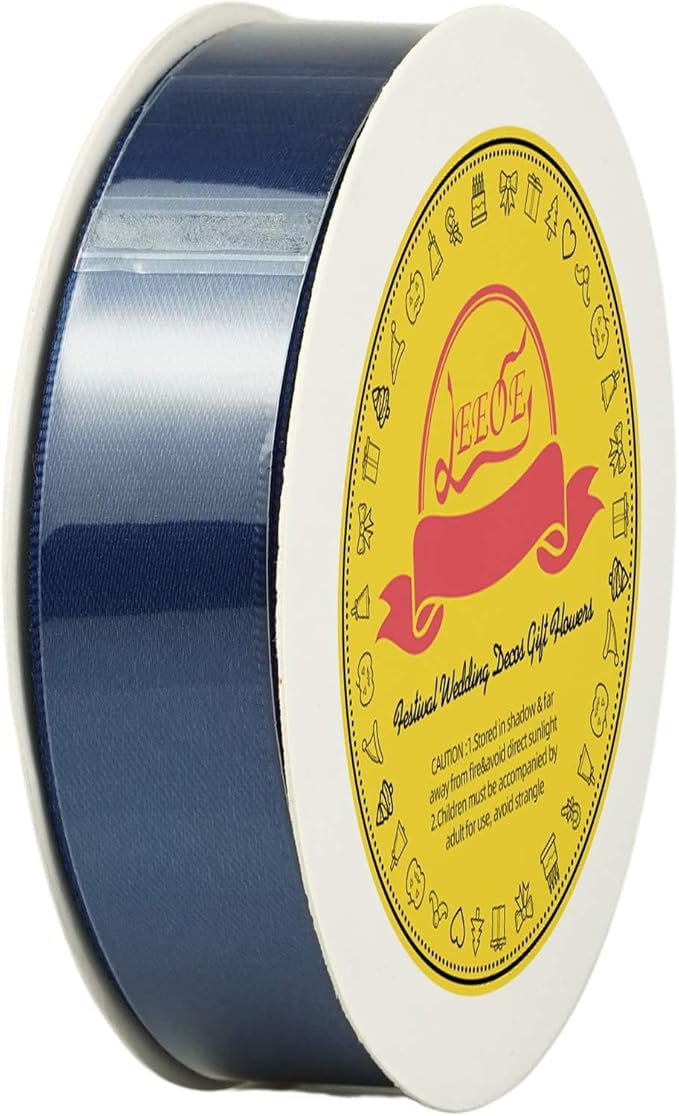 LEEQE Double Face Navy Blue Satin Ribbon 7/8 inch X 25 Yards Polyester Navy Blue Ribbon for Gift Wrapping Very Suitable for Weddings Party Invitation Decorations and More