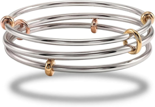 Musishiyu Gold Bracelets for Women Stacking Bangle - 18K Mixed Metal Tri-Color Rolling Interlocking Bands, Cubic Zirconia Fidget Anxiety Jewelry, Valentine's Galentine's Day Gifts (Love, Loyalty, Friendship)