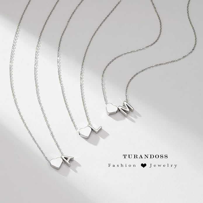 Turandoss Heart Initial Necklaces for Women - Dainty 18K Gold Plated Tiny Heart Initial A-Z Letter Pendant Necklace Birthday Gifts for Teen Girls Jewelry