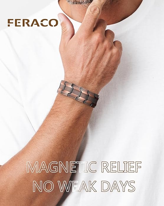 Feraco Copper Bracelet for Men 3X Strength,Magnetic Therapy Bracelet Copper Jewelry with Powerful 3800 Gauss Magnets,Premium Fold-Over Clasp