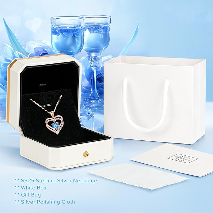 Vakki Birthstone Jewelry for Women Pendant Necklace 925 Sterling Silver Heart Necklace Birthday Gifts for Wife Daughter Girlfriend