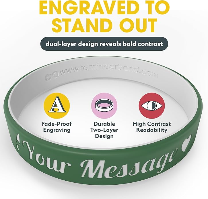 Reminderband Custom 100% Silicone Luxe Wristbands – Personalized Motivational Bracelets, Bulk Rubber Bands for Events, Fundraisers, Awareness, Gifts - Hypoallergenic Bands