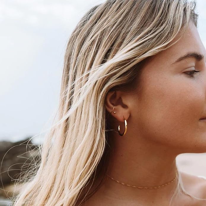 Minimalist Hoops for Women - 14K Gold Open Huggie Hoop Earrings, Hypoallergenic Tiny Hoops in Gold and Silver (Set of 1-5 Pairs)