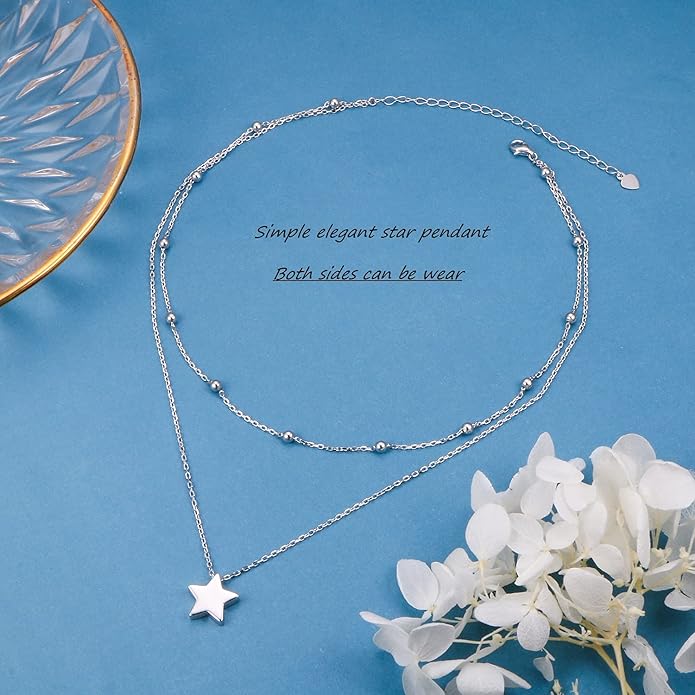 YinShan Layered Choker Necklace 925 Sterling Silver Star Moon Clavicle Jewelry Adjustable Lariat Necklaces for Women Girls Birthday Valentine's Day Gifts