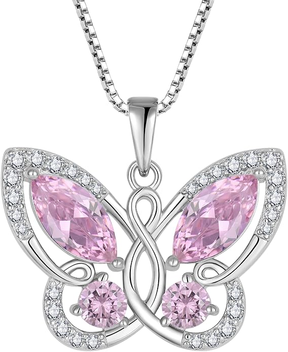 STARCHENIE Butterfly Pendant Necklace for Women 925 Sterling Silver Birthstone Butterfly Jewelry Gifts