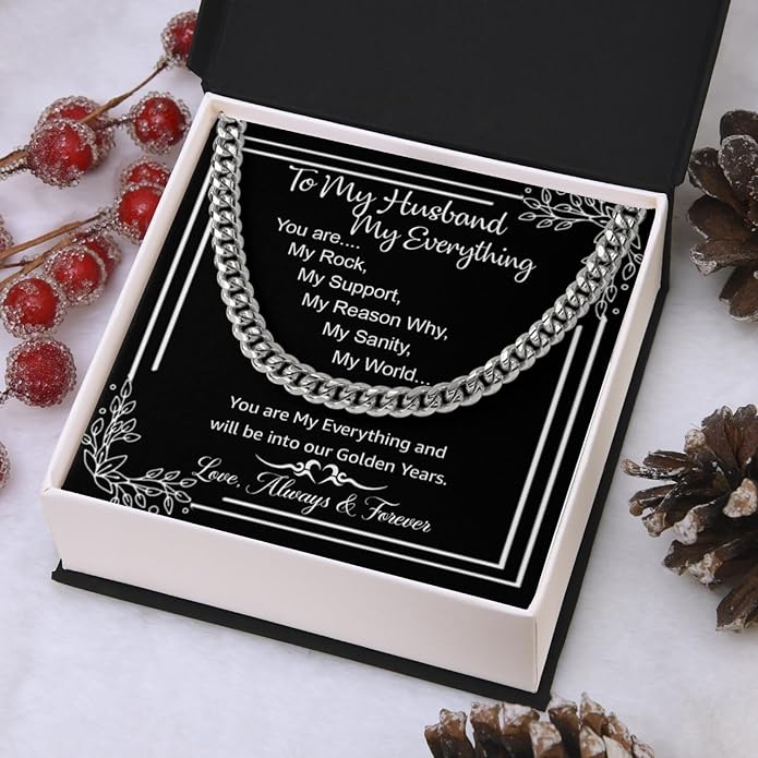 Mapileng Cuban Link Chain Necklace For Husband, Love You This Much To My Husband Classic Steel Jewelry Gift Birthday Christmas Anniversary Jewelry Gifts for Dad Brother Boyfriend Son