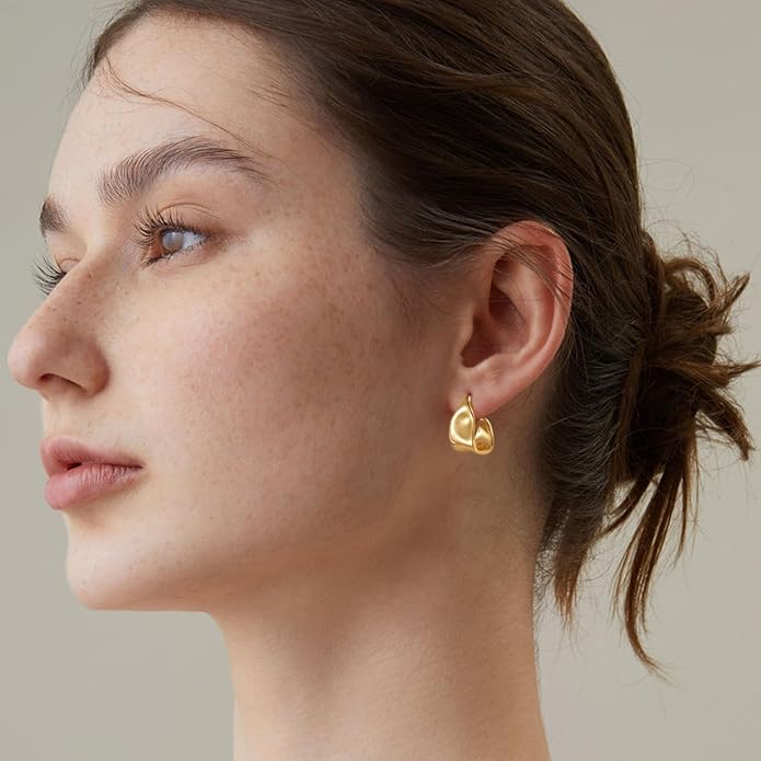 Kyerlyn Chunky Gold Earrings for Women, 14K Gold/Silver Plated Statement Geometric Dangle Drop Earrings Chunky Trendy Knot Stud Hypoallergenic Fashion Jewelry Gift