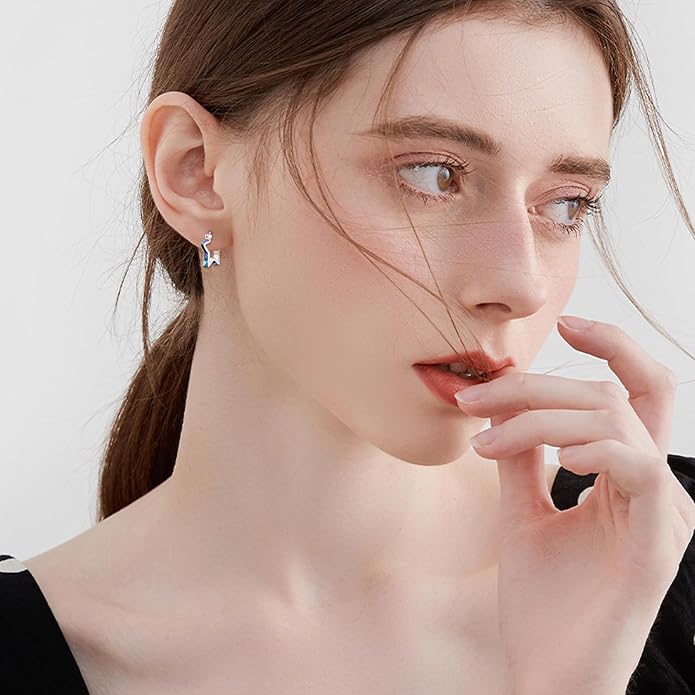 Sterling Silver Hoop Earrings Small Hoop Sun/Leaf/Triangle Huggie Earrings for Women Hypoallergenic