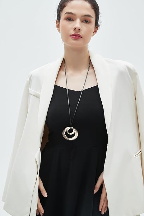 Long Boho Necklaces for Women Vintage Leather Wooden Pendant Y Choker Ethnic Style Gold Circle Hippie Sweater Necklace