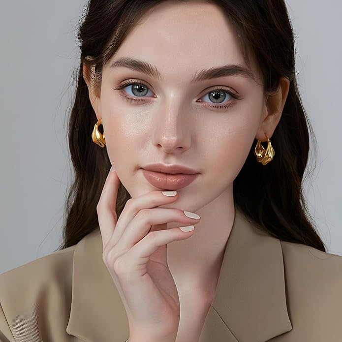 YUJIE Gold Plated Hoop Earrings for Women Brass Earring Chunky Statement Jewelry