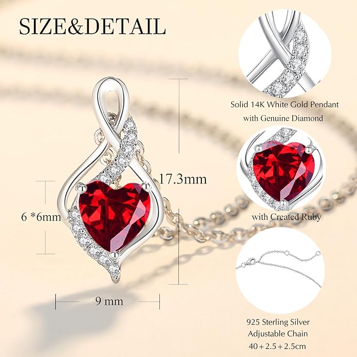 FANCIME 14K Solid White Gold Infinity Heart Birthstone Necklace for Women with Diamond Pendant Birthday Gifts for Mom Women Sterling Silver Chain 16" + 2" Extender